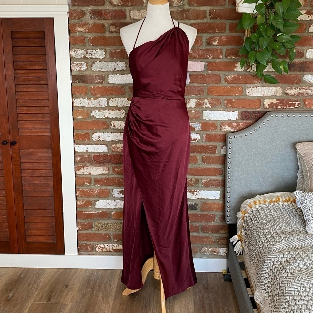Significant Other Gracie One-Shoulder Cocktail Maxi Dress New Size 6 Burgundy - Picture 2 of 11